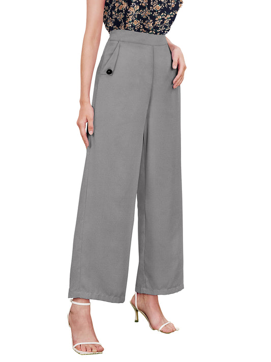 Wester Wear Polyester/ Knitting  Pants - Gray Button Solid