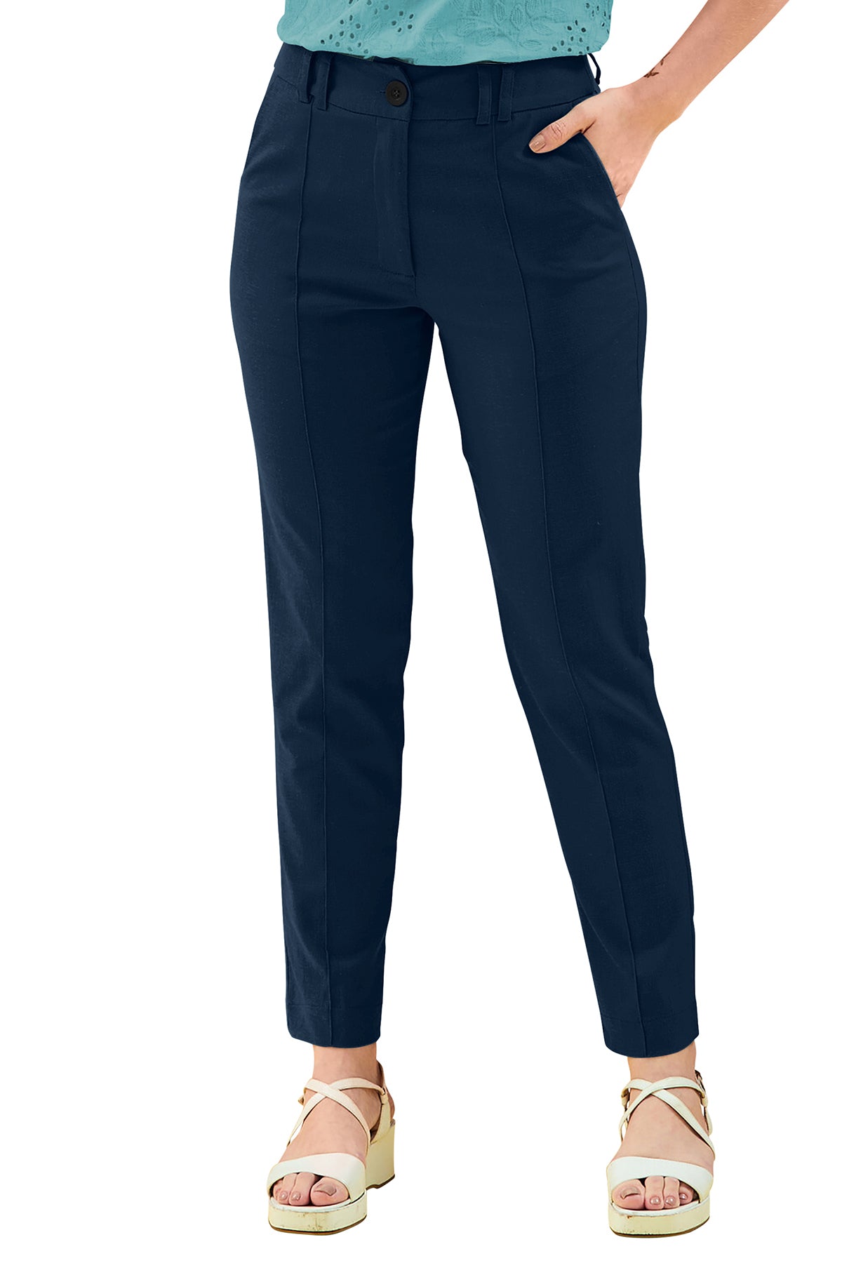 Wester Wear Polyester/ Knitting  Pants - Blue Solid