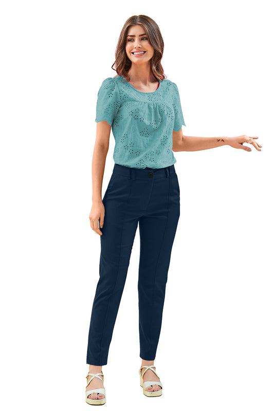 Wester Wear Polyester/ Knitting  Pants - Blue Solid