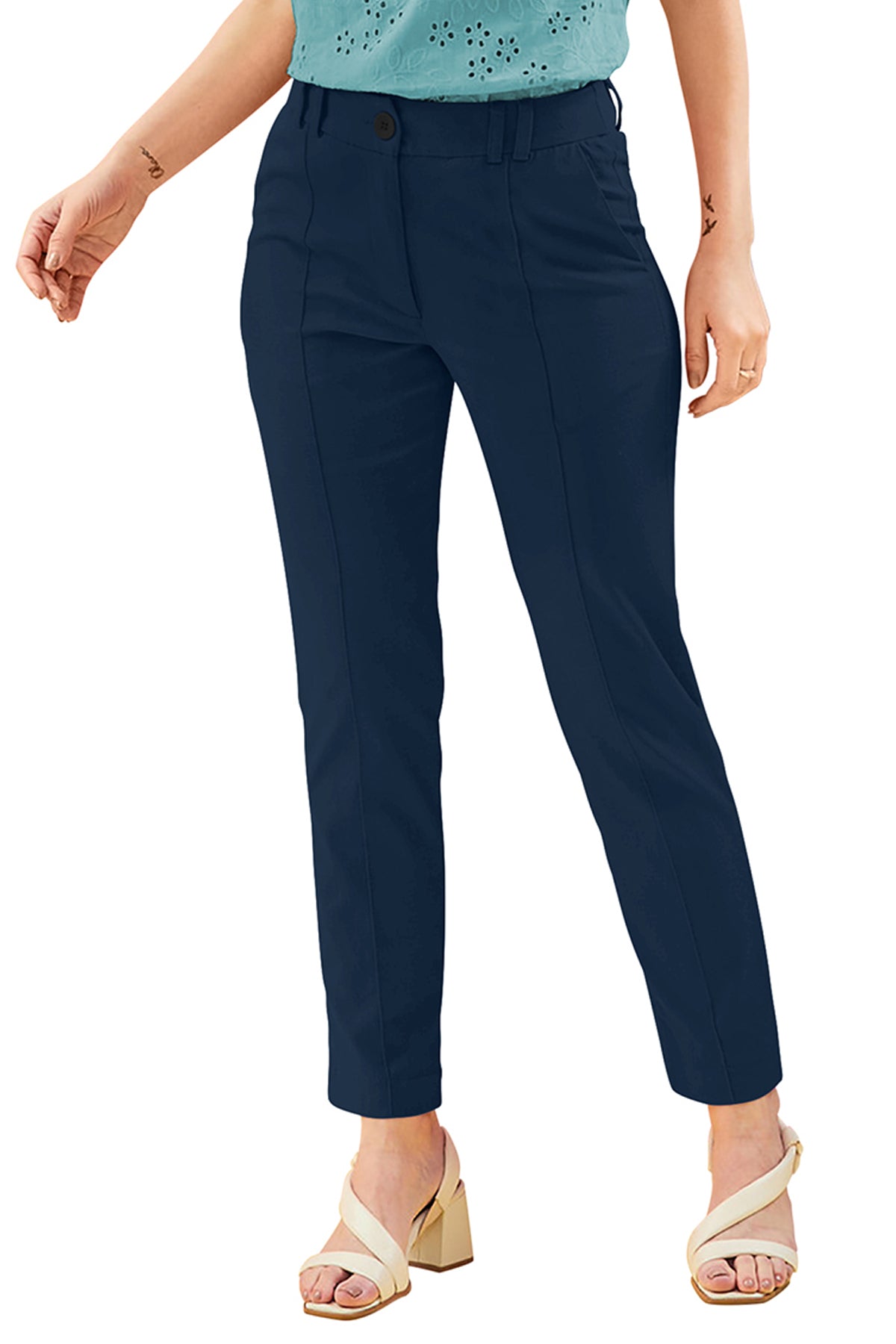 Wester Wear Polyester/ Knitting  Pants - Blue Solid