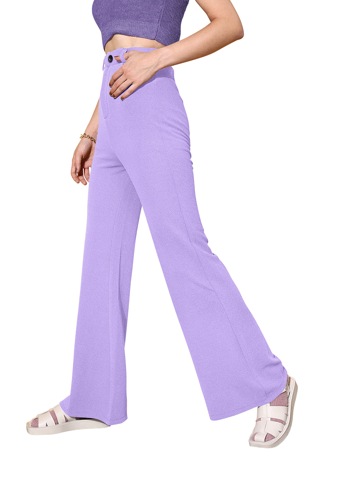 Wester Wear Polyester/ Knitting  Pants - Purple Solid