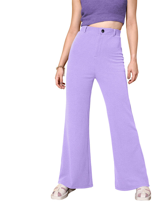 Wester Wear Polyester/ Knitting  Pants - Purple Solid