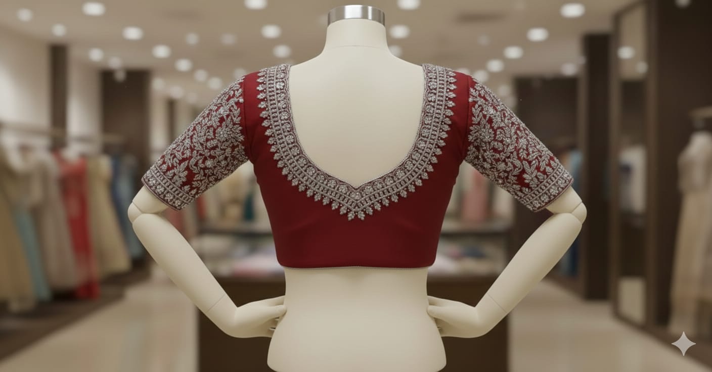 Silver Maroon Maggam work blouses