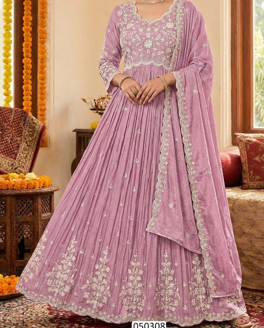 Pure Chinon embroidered gown set