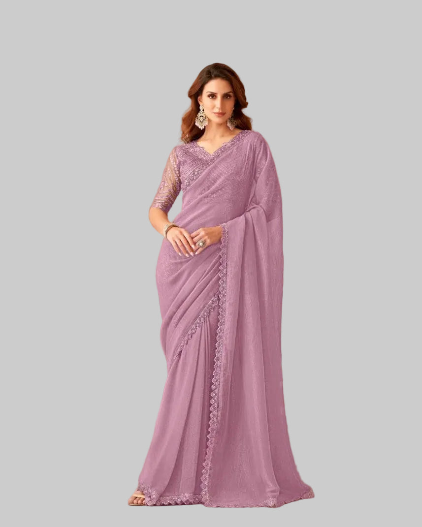Plain Georgette Saree With Cut Work Border