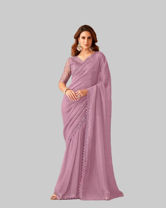 Plain Georgette Saree With Cut Work Border