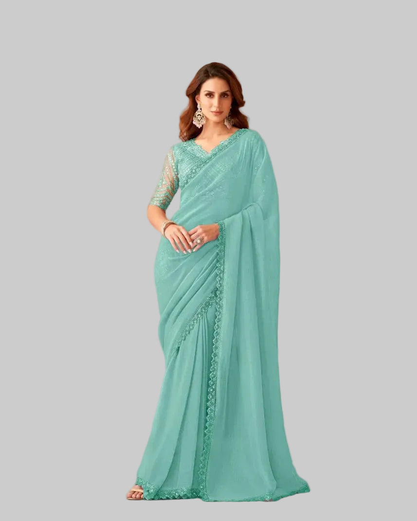 Plain Georgette Saree With Cut Work Border