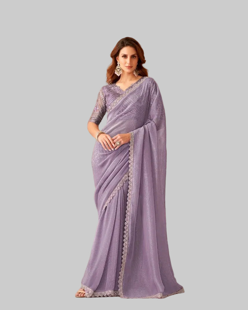 Plain Georgette Saree With Cut Work Border