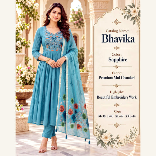 Bhavika Mul Chanderi Anarkali Suit Set - Sapphire