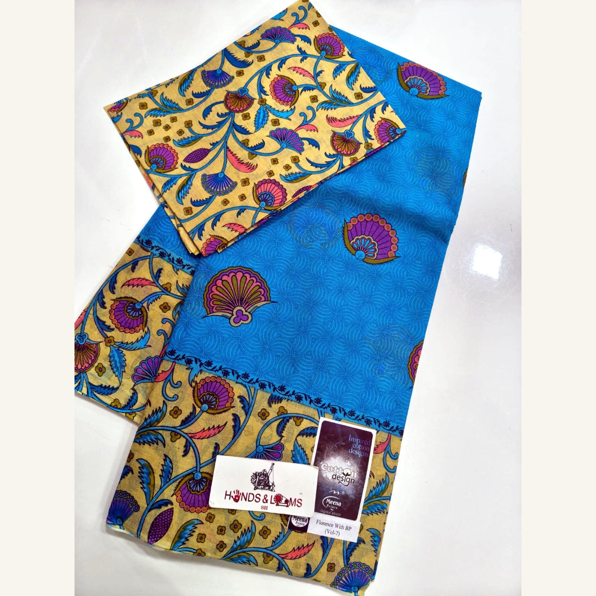 cotton sarees daily wear - Sky Blue & Yellow Floral
