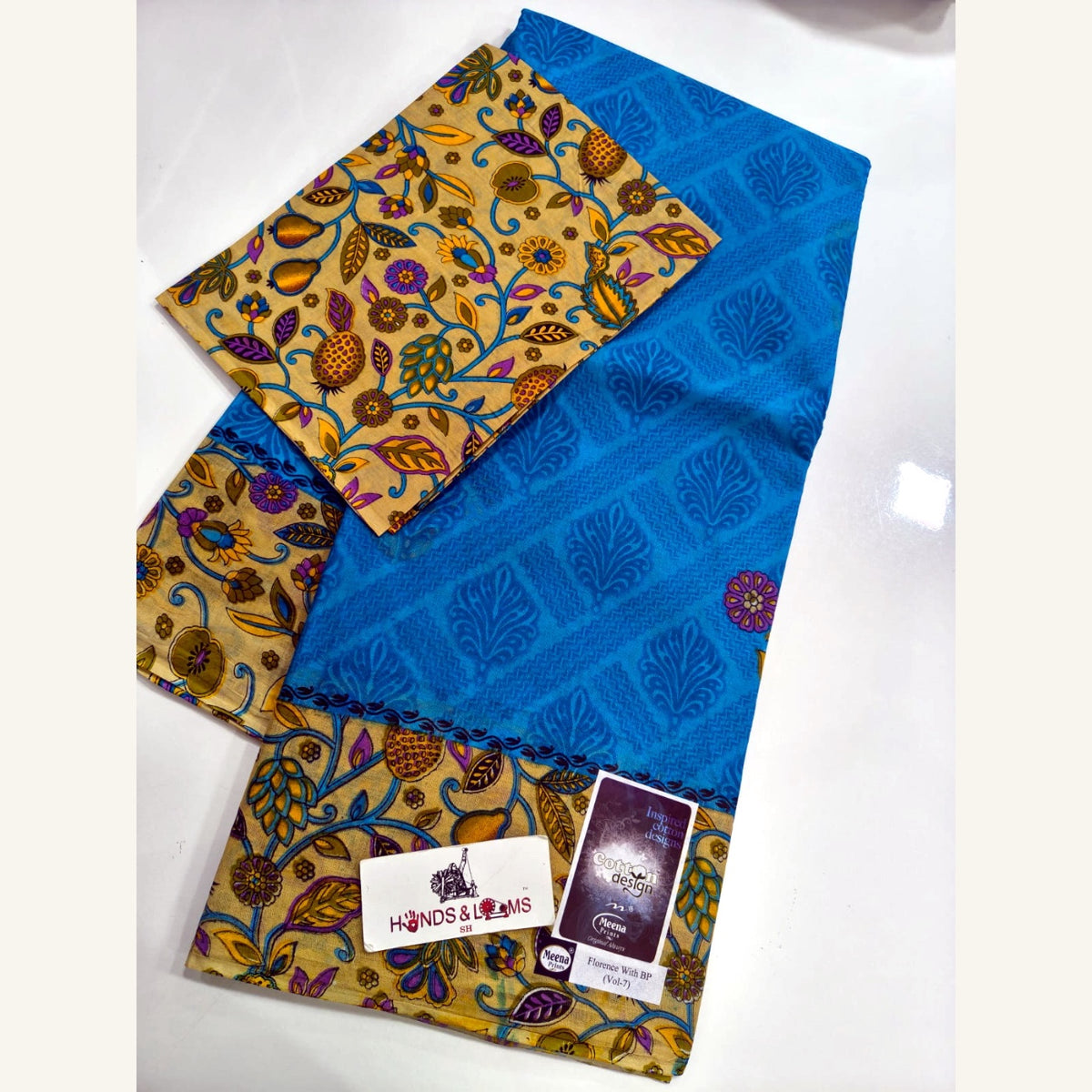 cotton sarees daily wear - Blue & Yellow Floral