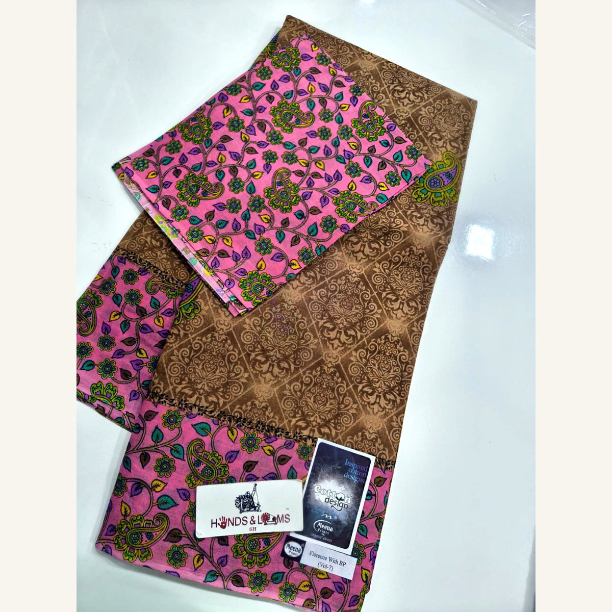 cotton sarees daily wear - Pink & Brown Floral