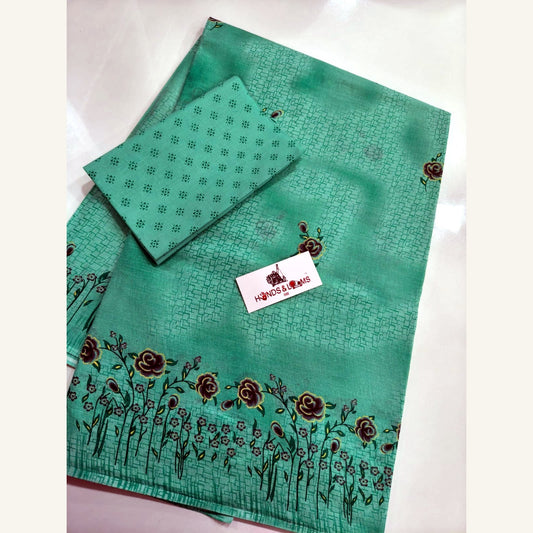 cotton sarees daily wear - Sea Green Printed