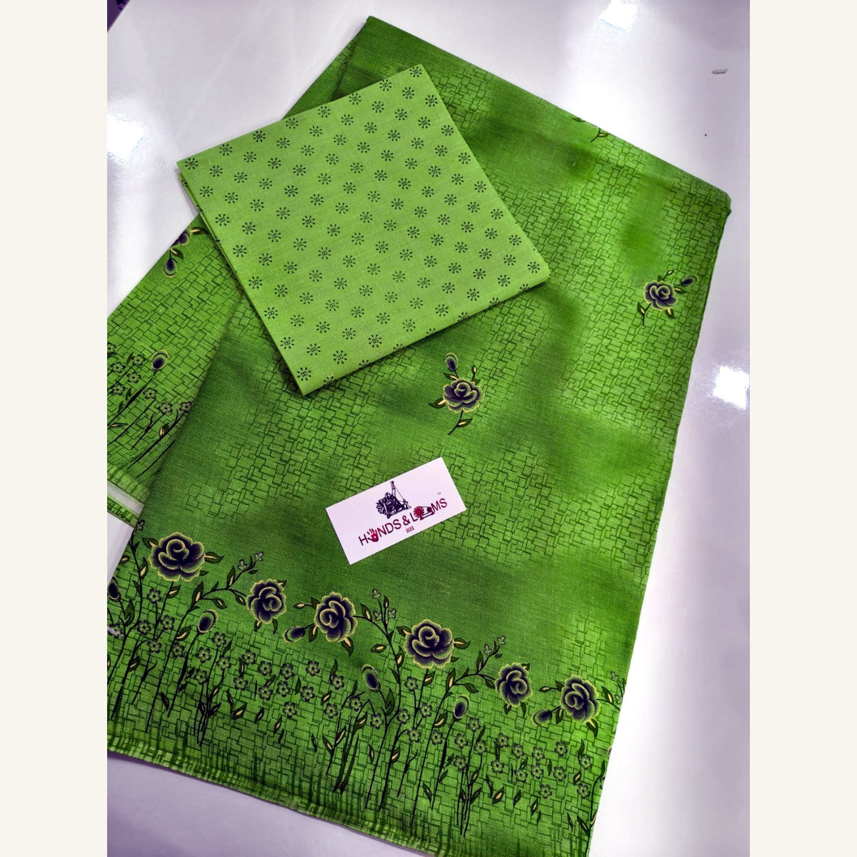 cotton sarees daily wear - Parrot Green Printed