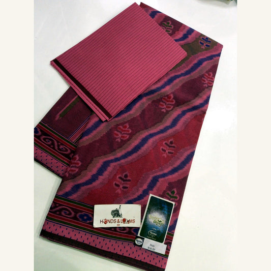 cotton sarees daily wear - Maroon & Pink Stripe