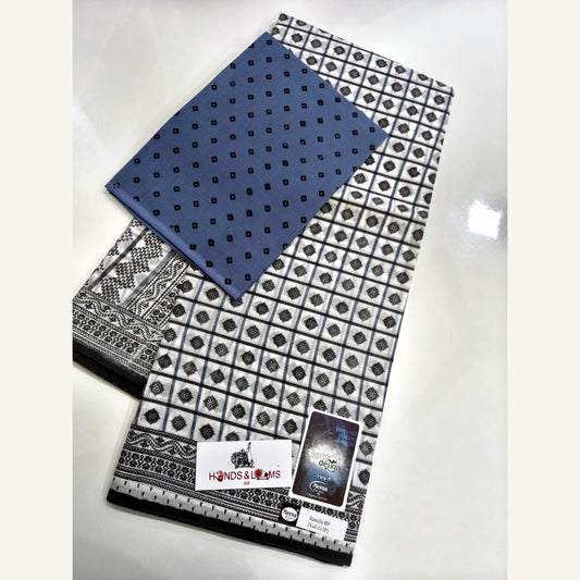 cotton sarees daily wear - Black & White Check