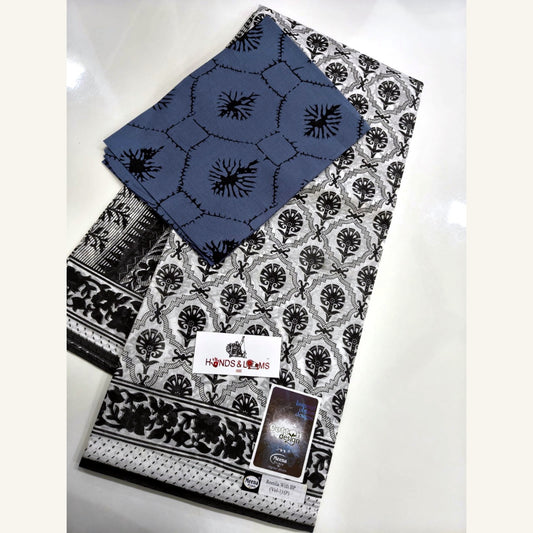 cotton sarees daily wear - Black & White Butta