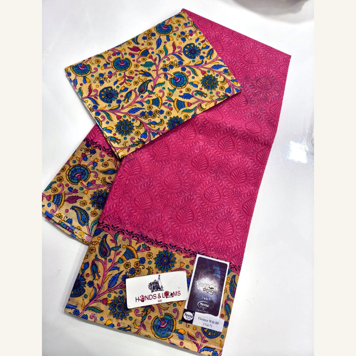 cotton sarees daily wear - Pink & Mustard Floral