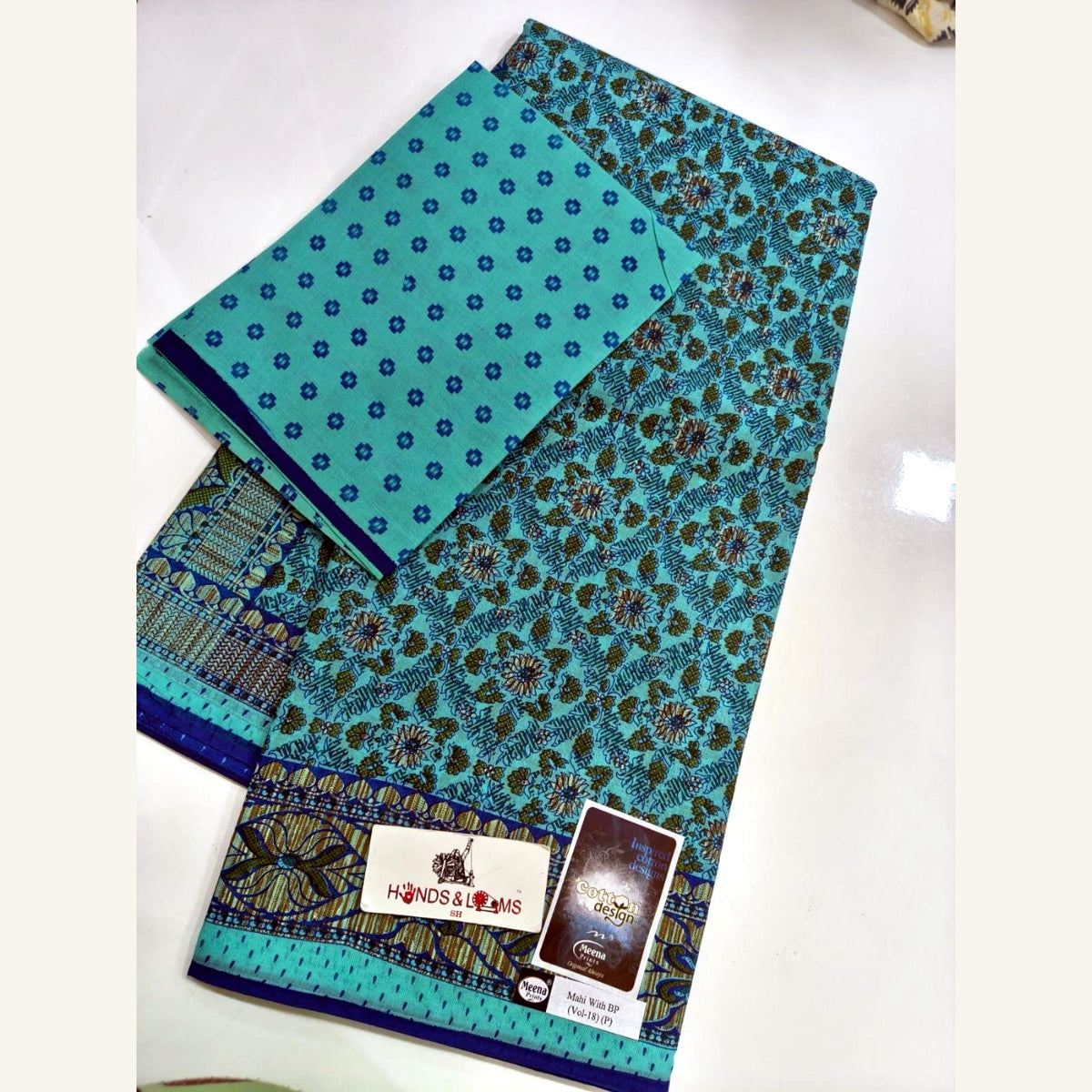 cotton sarees daily wear - Teal Green Floral