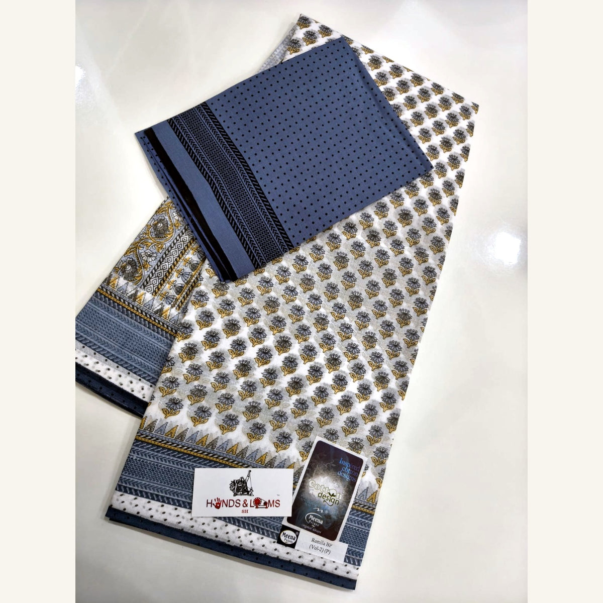 cotton sarees daily wear - Grey & Navy Butta