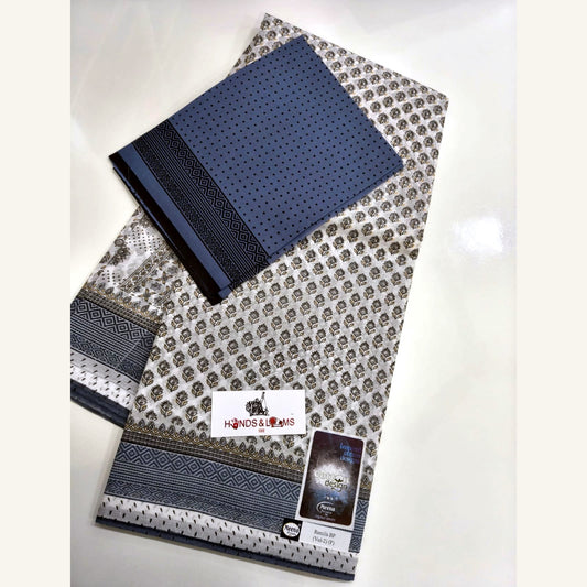 cotton sarees daily wear - Grey & Navy Dot