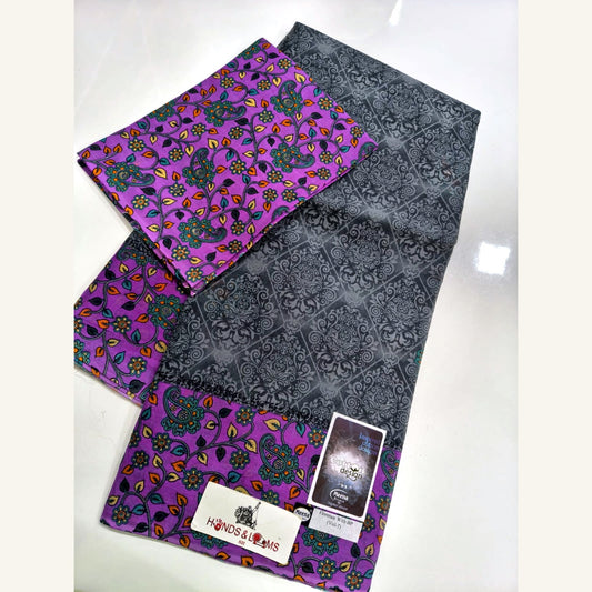 cotton sarees daily wear - Purple & Grey Jaal