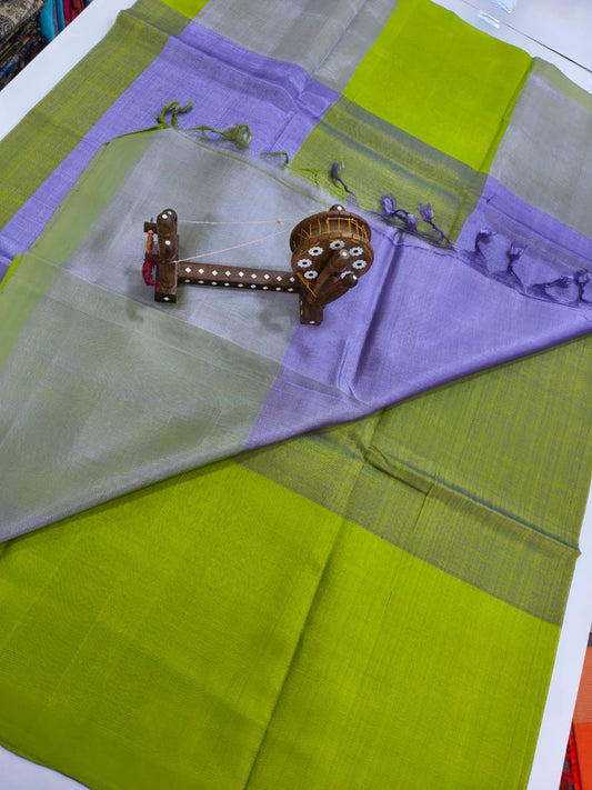 Mangalagiri handloom pattu saree - Lime & Lavender
