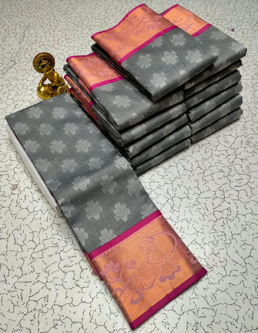Navratri Day 7 · Grey Karizma Embossed Silk Saree