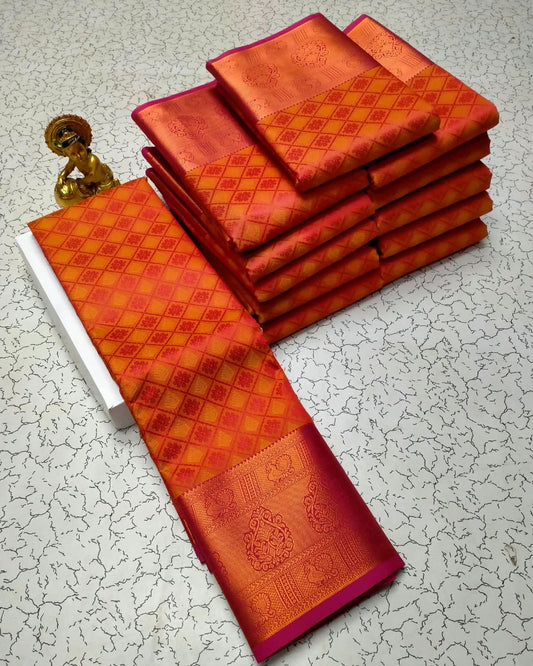 Navratri Day 1 · Orange Karizma Embossed Silk Saree