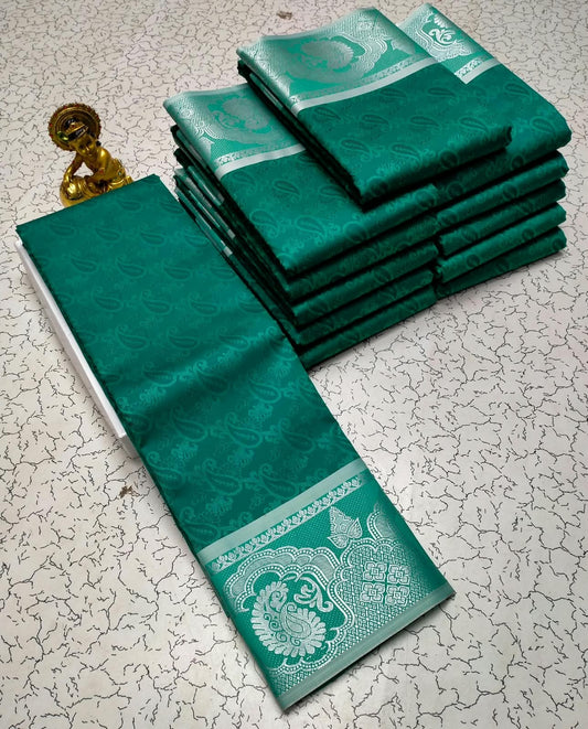 Navratri Day 9 · Peacock Green Karizma Embossed Silk Saree